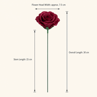 Rose artificielle faite à la main, économique, à tige unique, sans feuilles, 30 cm, 7,5 cm, en soie rouge bordeaux, pour bouquet de mariage, décoration de vase, vente en gros