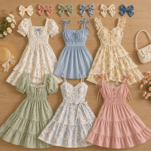 Vestido de verano para niñas mayores, vestido infantil con estampado de moda, envío aleatorio de varios tamaños. - Product Image 1