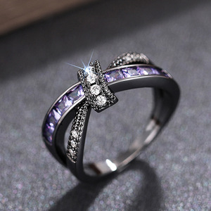 Bague en améthyste avec nœud papillon T0312 pour femme, en alliage de métal précieux, sertie de pierres précieuses rondes taille brillant, pour un usage quotidien - Product Image 6