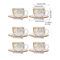 100ml Moyen-Orient Turquie Creative Transparent or-estampillé décalcomanies ensemble de 6 verre café Latte tasse et soucoupe ensemble