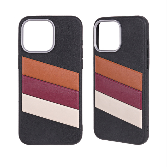 TPU Leather-Textured Tri-Color Full-Cover Phone Case Funda