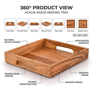 ACACIA LIVING Bandeja de Servir de Madera de Acacia de 10x10 Pulgadas con Asas Integradas, Acabado con Recubrimiento en Polvo, Apta para Lavavajillas y Microondas - Product Image 5