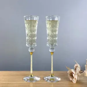 Gobelet en verre à tige en diamant doré, verres à Champagne flûtes élégantes flûtes à Champagne