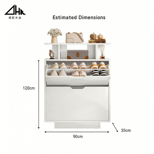 Meuble à chaussures blanc fin avec tiroirs rabattables et étagères supérieures ouvertes, organisateur de rangement moderne pour entrée, couloir et appartement - Product Image 3