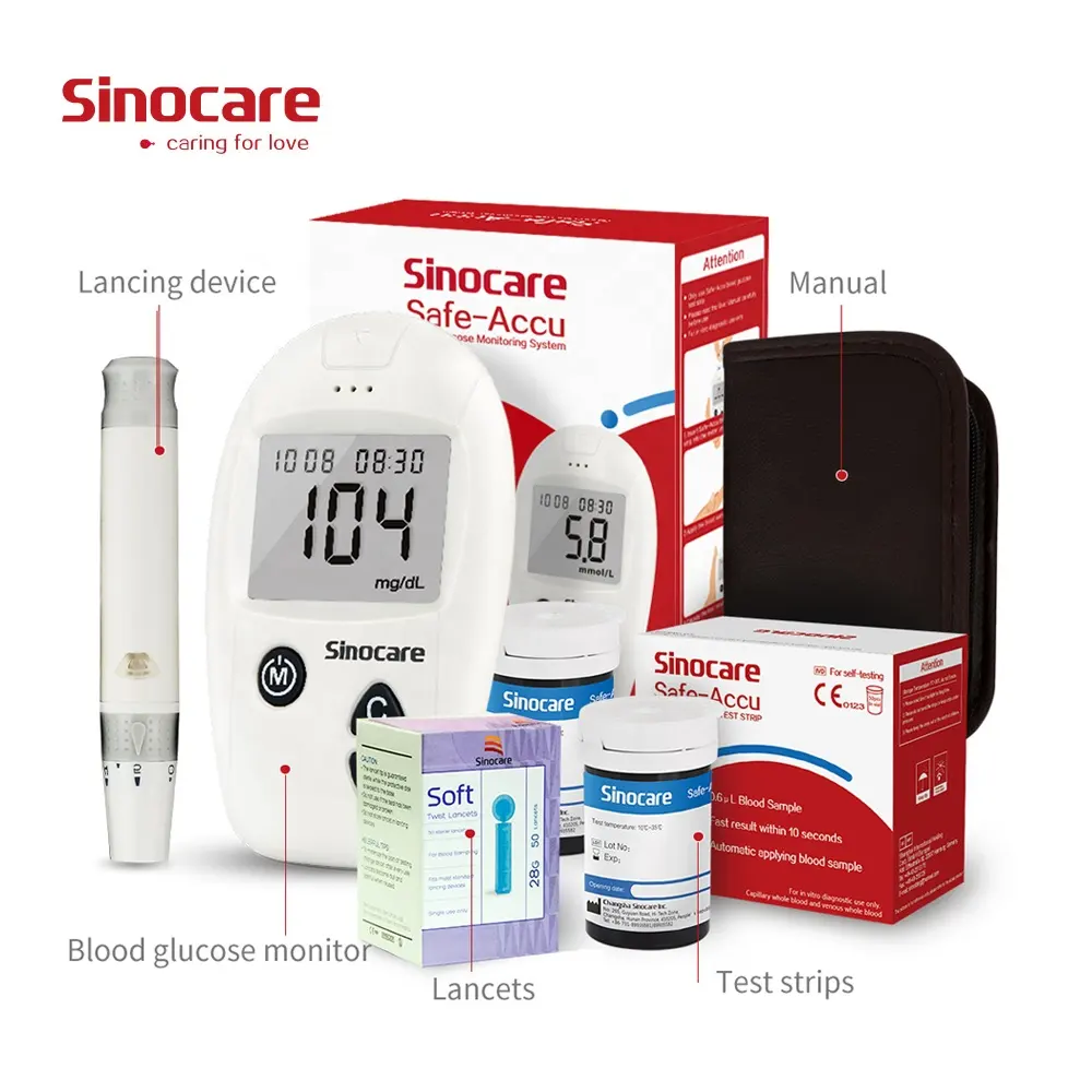 SINOCARE Sugar Diabetes Blood Sugar Test Kit,Blood Sugar Glucose Meter with Test Strips Lancet