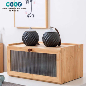 Boîte de rangement à thé en bambou Beyou avec porte en verre pour théière et tasses, organiseur de bureau au design moderne et simple - Product Image 1