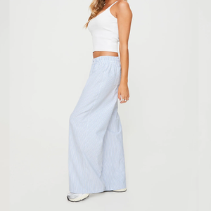 <span class=keywords><strong>Pantaloni</strong></span> <span class=keywords><strong>a</strong></span> Gamba Larga <span class=keywords><strong>a</strong></span> <span class=keywords><strong>Righe</strong></span> Blu e Bianche da Donna con Elastico in Vita, Casual, Traspiranti, Estivi, per Uso Quotidiano e Streetwear - Product Image 3