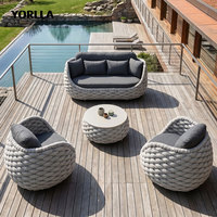 Ensemble de canapé de jardin en rotin moderne, chaises en osier à siège unique et tables de loisirs, meubles en osier et aluminium