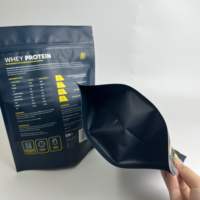 Pochette personnalisée noire mate brillante avec fermeture éclair en aluminium pour protéines en poudre
