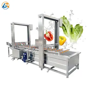 Commercial Vegetable Washer Machine Fruit Air Bubble Washing Cleaning Drying Processing Line