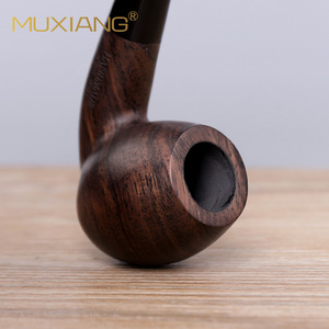 Muxiang Wooden Tobacco Pipe Bent Type Handcrafted Ebony Wood Grain Smoking Pipe For Personal Gift - Product Image 3