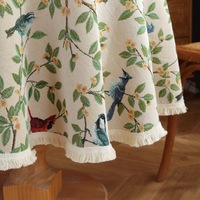 Nappe de table ronde lavable en dentelle avec dessus de table jacquard oiseaux floraux de printemps