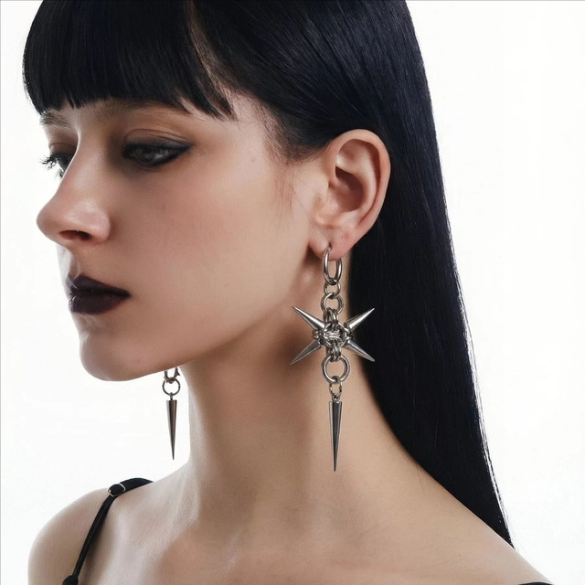 Trendy Cool Spiked Tapered Geometric Star Shape Earrings Punk Personality Hip-Hop Neutral for Men and Women Spike Rivet Earring