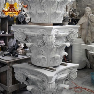 Décoration de la maison, pilier romain, casquette, majuscule sculptée à la main, cornthian, carrera, marbre blanc, pierre, colonne romaine - Product Image 3