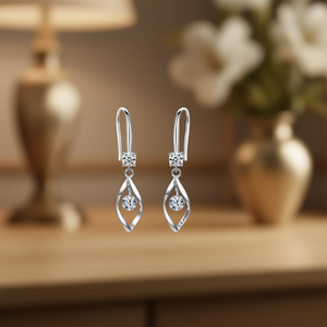 Pendientes Colgantes de Plata 925 Zuochi con Cristal Blanco y Diseño Geométrico, Joyería Clásica para Mujer, Ideal para Bodas - Product Image 2