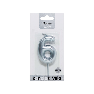 Bougie argentée numéro 6 Party Love, 6 cm, décoration de gâteau d'anniversaire - Product Image 2