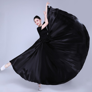 Adult Woman's Satin Silk <strong>Gypsy</strong> Spanish Flamenco <strong>Skirt</strong> 360 Team Belly Dance Stage Performance Wear Big Swing for Autumn Natural - Product Image 4