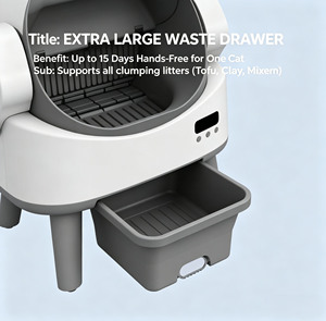 Bac à litière automatique extra large pour <span class=keywords><strong>chat</strong></span>, auto-nettoyant, avec revêtement en silicone anti-adhésif, toilette intelligente pour animaux de compagnie, pour chats de grande taille jusqu'à 22 livres - Product Image 2