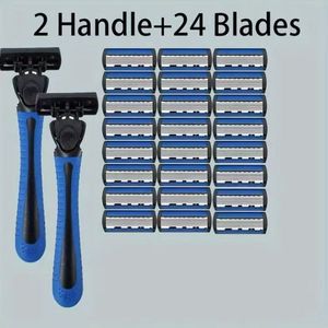 Manual Razor Stainless Steel 6 Blade Men's Face Shaver Blue Black Handle - Product Image 4