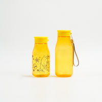Bouteille d'eau en plastique à paroi simple sans BPA de 400 ml, transparente, motif dessin animé, pour le sport, portable avec poignée de transport