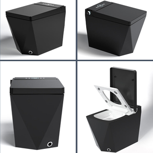 Toilettes intelligentes haut de gamme à poser au sol, allongées, noires mates, à chasse automatique, avec télécommande, en céramique - Product Image 4