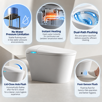 WC intelligent monobloc à poser au sol avec chasse d'eau à capteur de pied, chauffage instantané, chasse d'eau siphonique et écran LED