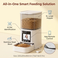 Distributeur automatique de nourriture pour animaux de compagnie en acier inoxydable avec microchip, caméra de vision nocturne, audio bidirectionnel, contrôle par application moderne, WiFi