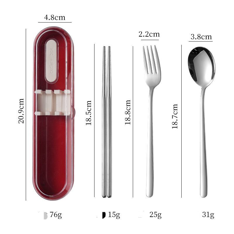 [Boîte inférieure rouge] ensemble de trois pièces cuillère, fourchette et baguettes