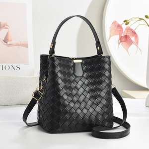 Women's new fashionable high-end PU waterproof shoulder bag woven bucket bag - Product Image 1