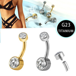 1PC Anneaux de nombril en titane G23, zircon brillant, <span class=keywords><strong>piercing</strong></span> de nombril, bijoux de corps pour femmes, accessoires - Product Image 3