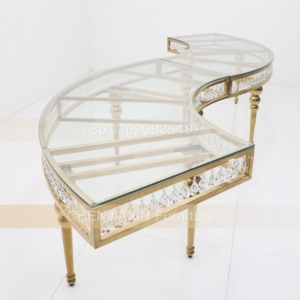 Hotel di lusso mobili Round Centre De <span class=keywords><strong>vetro</strong></span> <span class=keywords><strong>tavolo</strong></span> da <span class=keywords><strong>pranzo</strong></span> <span class=keywords><strong>oro</strong></span> in acciaio inox sedie <span class=keywords><strong>e</strong></span> Wedding S tavoli per eventi di festa - Product Image 3
