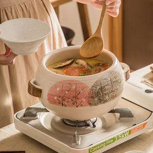 หม้อตุ๋นเซรามิกทรงรีทนความร้อนสำหรับงานเลี้ยง,หม้อดินพร้อมฝาปิดสไตล์ชนบทโบราณสำหรับใช้ในห้องครัวงานเลี้ยง - Product Image 4