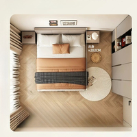 Cadre de lit flottant moderne haut de gamme avec éclairage d'ambiance LED, lit rembourré gris clair avec tête de lit moelleuse