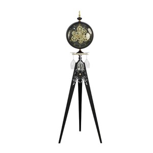 Standing <b>Clock</b> Tripod Design Antique Style Silent <b>Mechanism</b> Floor <b>Clock</b> Circular Shape Solid Wood Finish Living Room Decor - Product Image 4