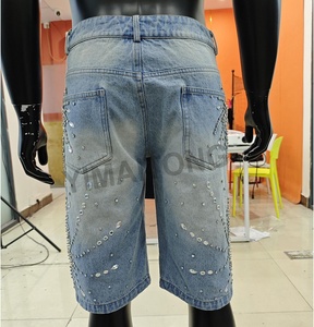 Custom Summer Rhinestone Jeans Shorts Y2K Algodón Streetwear Sun Faded Washed Denim Pantalones cortos Fabricantes Baggy Jorts - Product Image 2