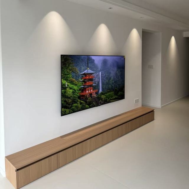 Trending Premium Quality Handmade Minimalist Wood Grain Entertainment Center and Matching Sideboard for Modern Living Room