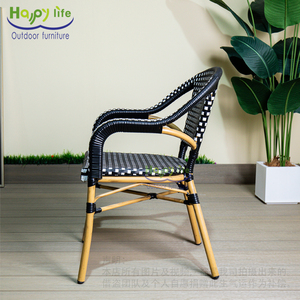 Hạnh PHÚC CUỘC SỐNG đồ nội thấ<span class=keywords><strong>t</strong></span> hiện đại pháp Bistro ghế ngoài trời Stackable PE mây kim loại trọng lượng nhẹ không thấm nước cho quán cà phê Patio trường - Product Image 5