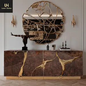 Luxus italienische stilvolle Edelstahl Basis Holz furnier Side board Wohnzimmer Schrank