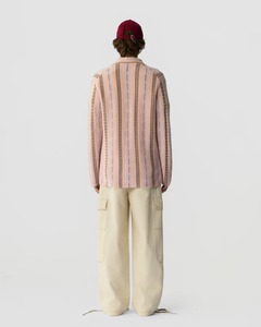 春夏男士细条纹针织开衫粉色棉质长袖V领前扣多色毛衣OEM - Product Image 5