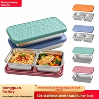 Nouvelle boîte à lunch réutilisable en acier inoxydable 304, 2 compartiments, capacité 450ml/550ml, couvercle en silicone empilable pour garderie et école