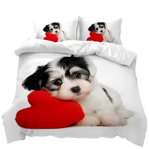 Cat and dog cute pet 3D printing bedding set digital printing down quilt 3 sets of home textile products wholesale