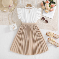 Summer New Style European American Girls Dresses Flying Sleeve Color Matching Pleated Princess Skirt Vêtements pour enfants et adolescents