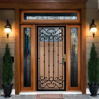 Porte d'entrée double en bois massif de style rustique américain avec poignée noire pour entrée principale de villa