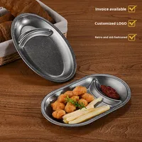 Assiette ovale rétro en acier inoxydable de luxe vintage pour bar, nourriture frite, collations, frites, poulet frit, barbecue, trempette