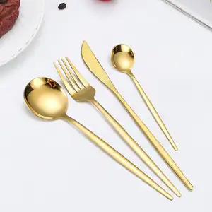 Wholesale Cheap Portuguese Silverware Gold Stainless Steel Spoon Fork Knife Table Talher Flatware Wedding Cutlery set