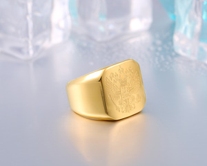 Alta Qualidade Novos Anéis De Homens De Ouro De Aço Inoxidável All Gloss Square Classic Engagement Jewelry 18k Banhado A Ouro para Presente De Casamento - Product Image 4