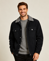 Veste en velours côtelé doublée en sherpa pour homme AQTQ, col rabattu, boutons pression, veste d'hiver chaude, veste décontractée pour tous les jours