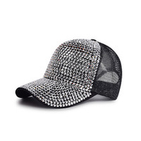 Casquette de baseball ajustable 3D unisexe en coton 100% à 6 panneaux, style hip-hop, avec maille respirante, paillettes, strass et cristaux, idéale pour l'été