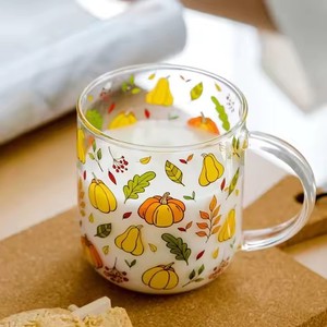 Mushroom Lemon Pumpkin Pattern Tazas de vidrio resistentes al calor <span class=keywords><strong>con</strong></span> asa para el desayuno Leche Café - Product Image 3