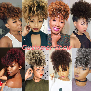 Afro Puff Hair Pieces Clip Hair Extension Short Kinky Curly <span class=keywords><strong>Chignon</strong></span> With Bangs Synthetic Hair Bun Drawstring Ponytail - Product Image 5